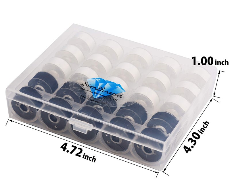 Simthread 25pcs 15White+10Black Prewound Bobbin Thread Size A Class 15 (SA156) 60WT with Clear Storage Plastic Case Box 70D/2 Compatible with Brother Embroidery Thread Sewing Thread Machine DIY - Image 2